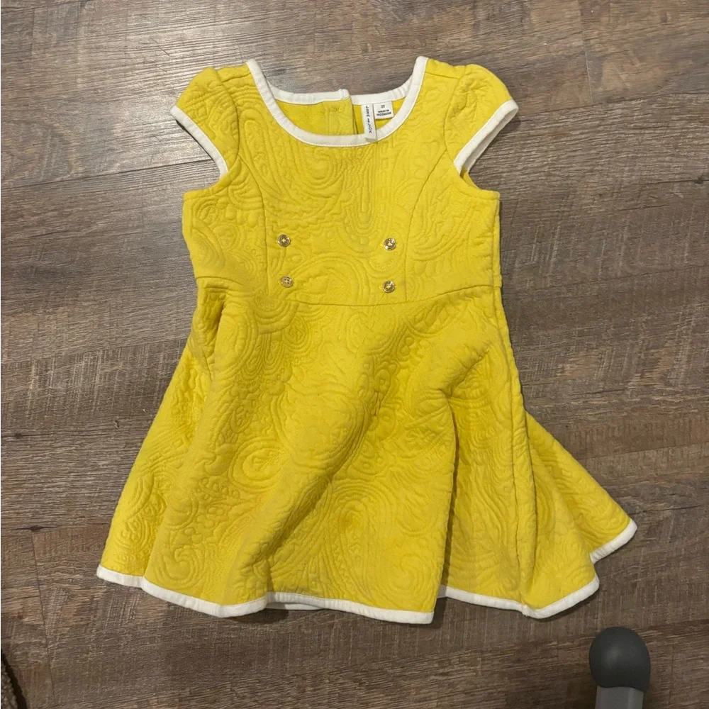 Janie and Jack Paisley Dress Textured Jacquard Gold Button Short Sleeve Toddler